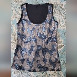 NAF NAF Black and Blue Patterned Tank Top